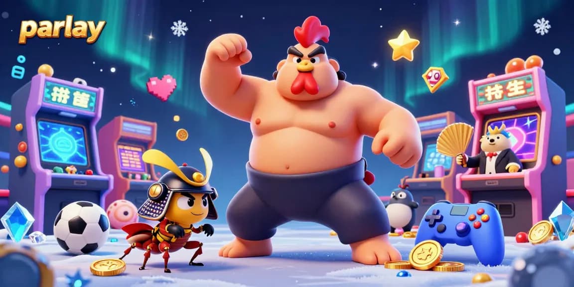 Experience exciting parlay betting in a vibrant 3D scene with unique characters and sports elements.