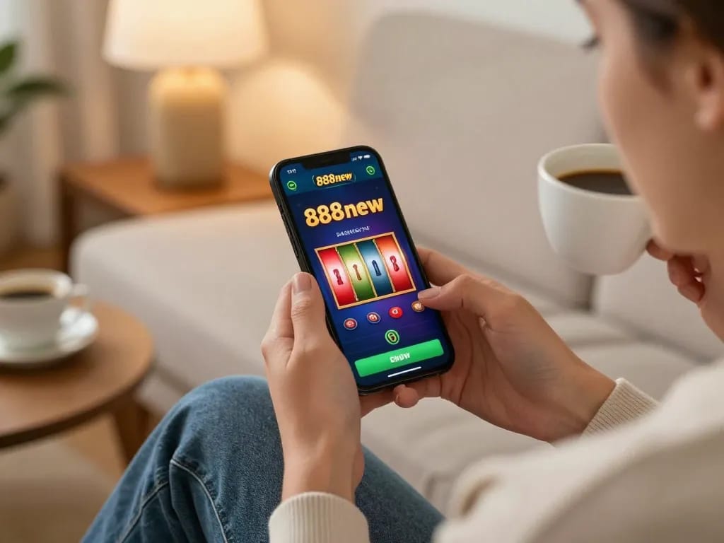 Enjoy playing 888new casino games on a smartphone while relaxing at home with warm ambiance.