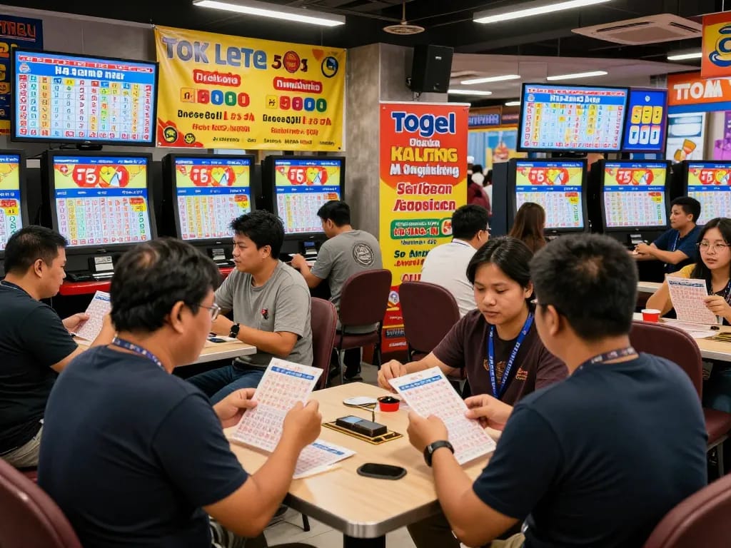 Players celebrating HK Lotto results with digital displays and vibrant atmosphere
