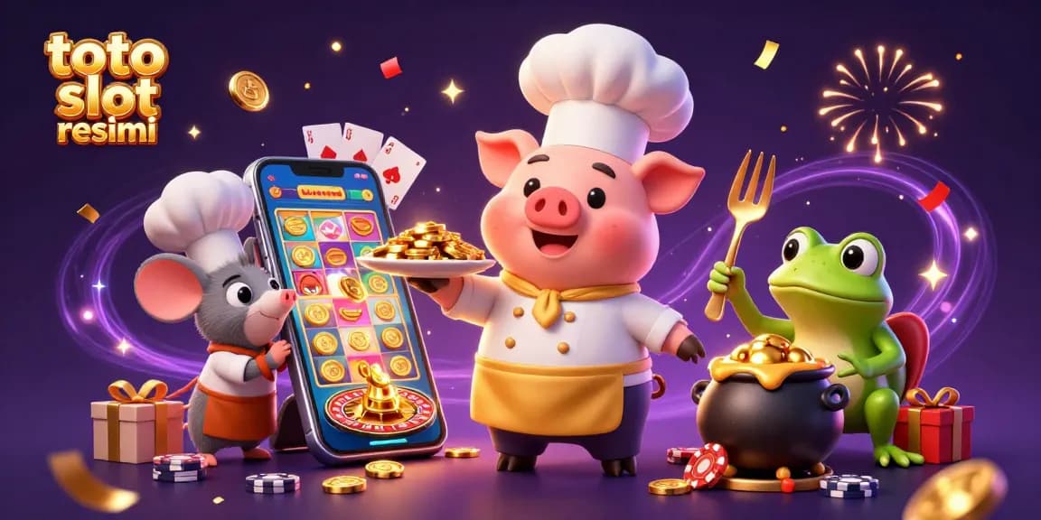 Engage with thrilling toto slot resmi games amidst gold coins and festive celebration.