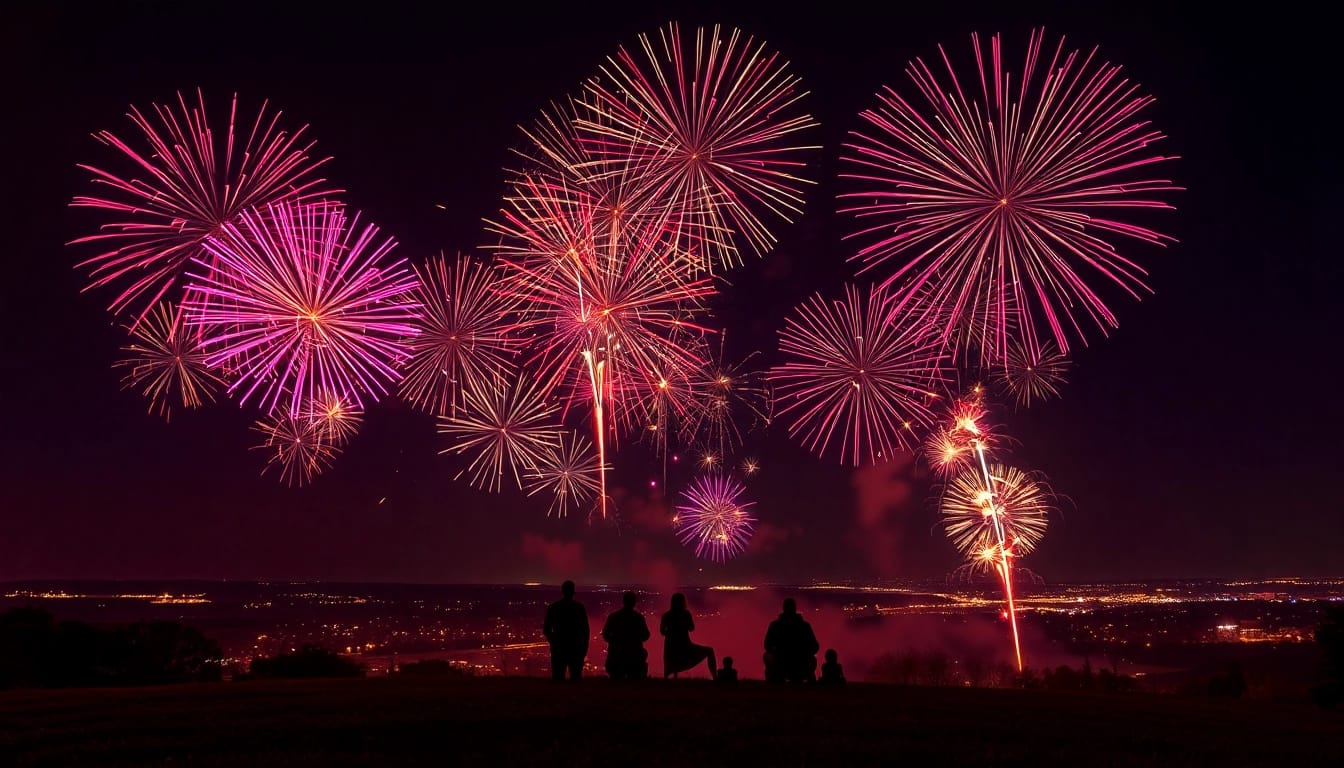 Witness fireworks uk lighting up the night sky in a colorful display enjoyed by a family.
