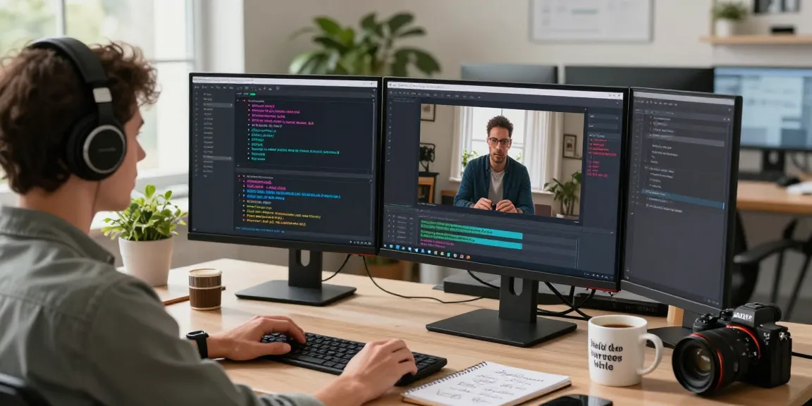 Person engaging with prompt ai in a modern office, showcasing video analysis and creativity.