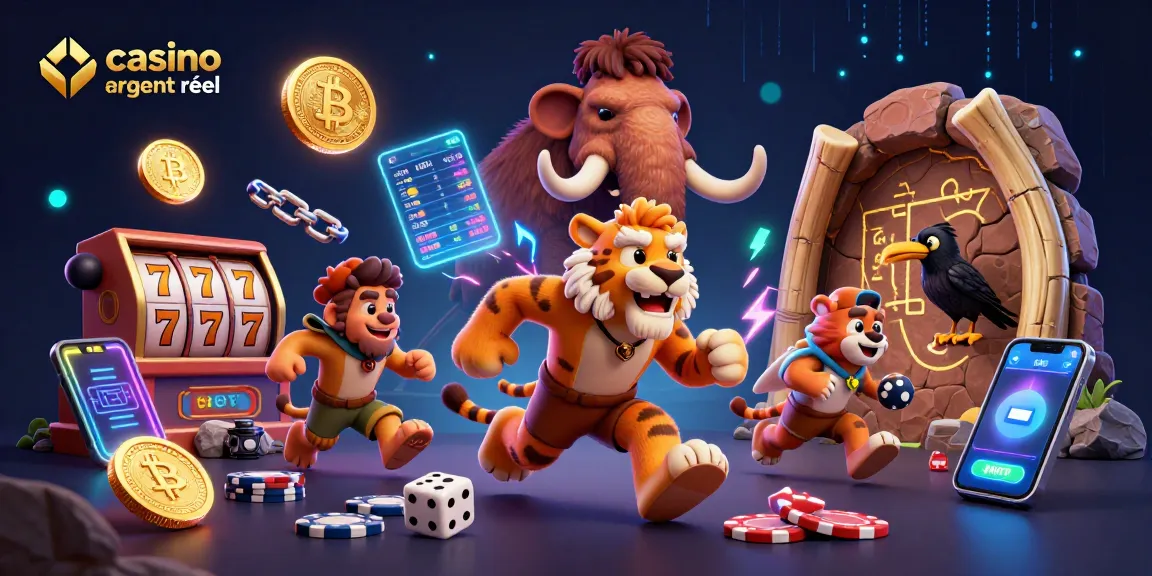 Jouez au casino en ligne argent réel avec des personnages animés dans une illustration dynamique.