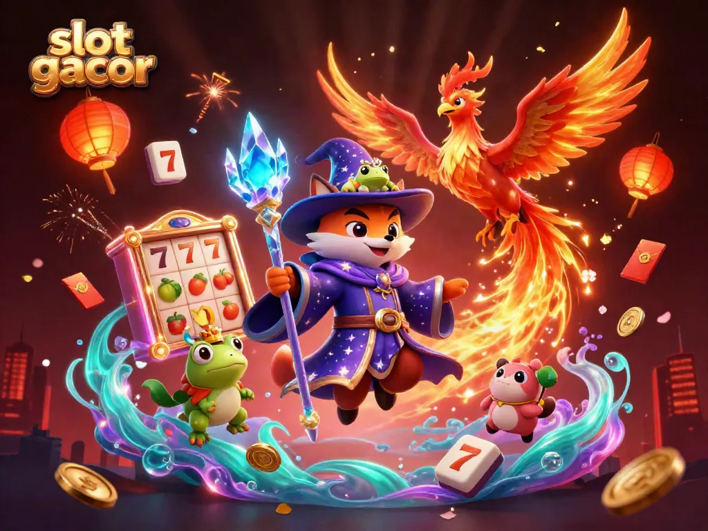 Persembahan slot gacor yang meriah dengan karakter magis dan elemen permainan yang bersinar saat bermain.