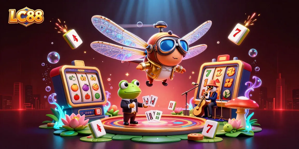 Experience thrilling casino gameplay with LC88, featuring vibrant 3D elements and exciting slot machines.
