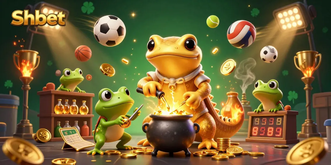 Experience thrilling gaming at Shbet with dynamic sports elements and golden winnings illustrated in a vibrant scene.