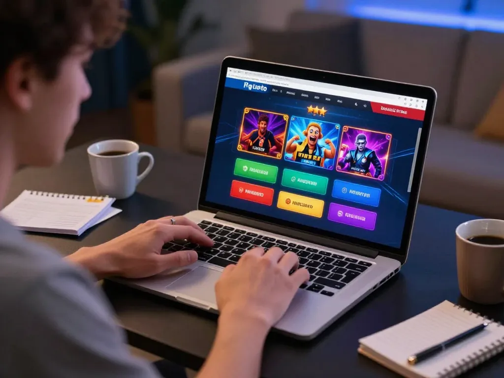 Engaging with pajaktoto alternatif online gambling while enjoying a cozy home environment with a laptop.