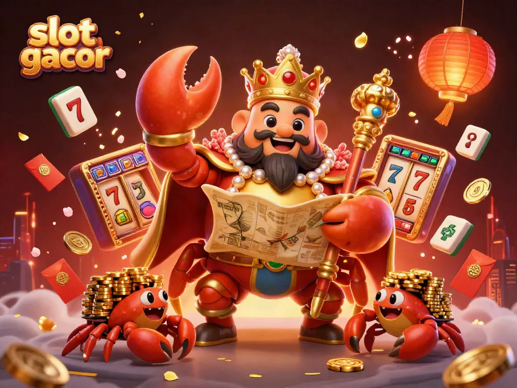 Experience the exciting slot gacor atmosphere with a golden crab emperor and dynamic gaming elements.