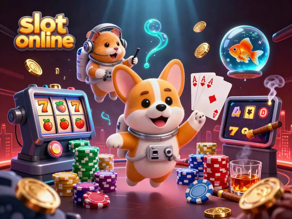 Experience the thrill of slot online with a unique 3D space casino adventure featuring a corgi and friends.