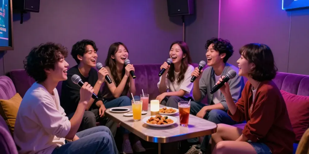 강남도파민에서 친구들과 함께 노래하며 즐거운 시간을 보내는 모습