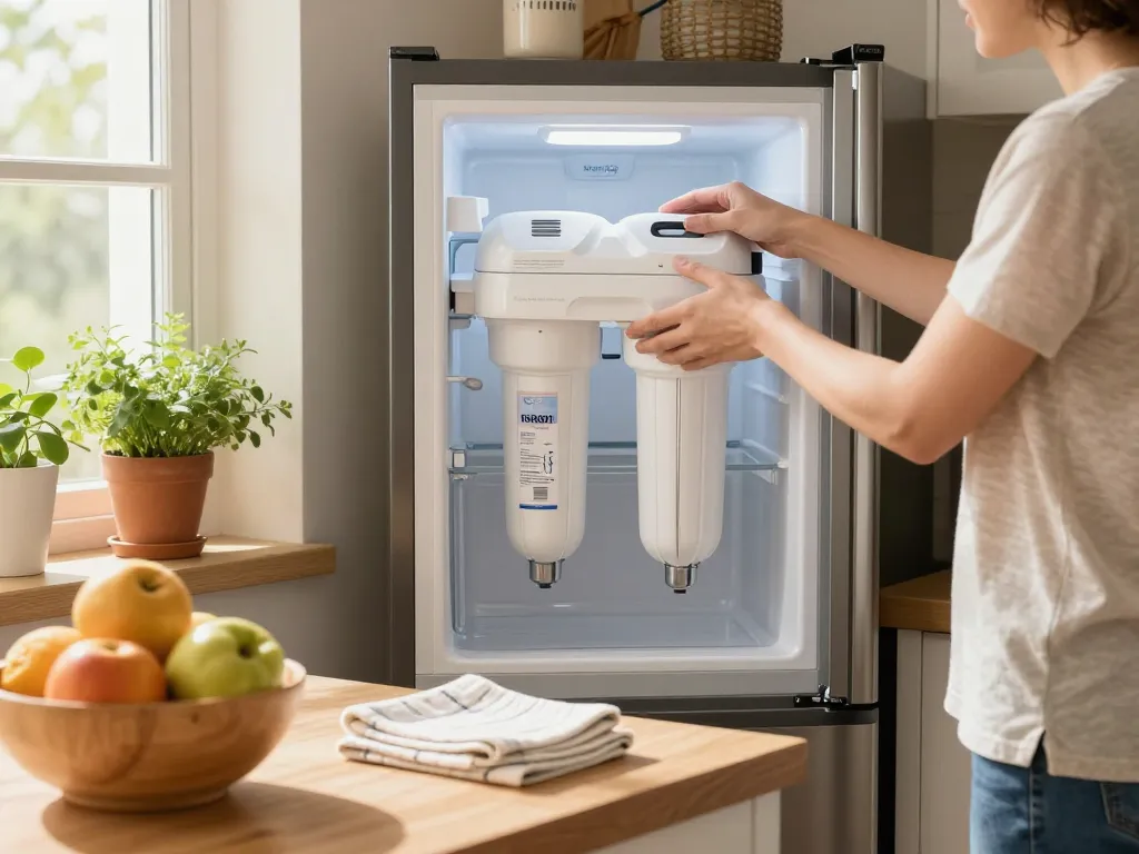 Installing Waterdrop 4396701 Replacement for Whirlpool® EDR6D1 in a bright kitchen, enhancing water quality.