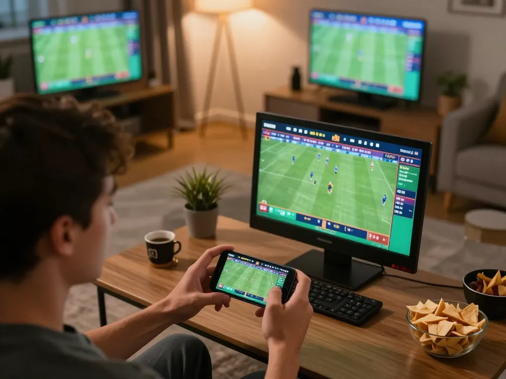 dn88 player analyzing live sports odds on smartphone while enjoying a cozy home setting