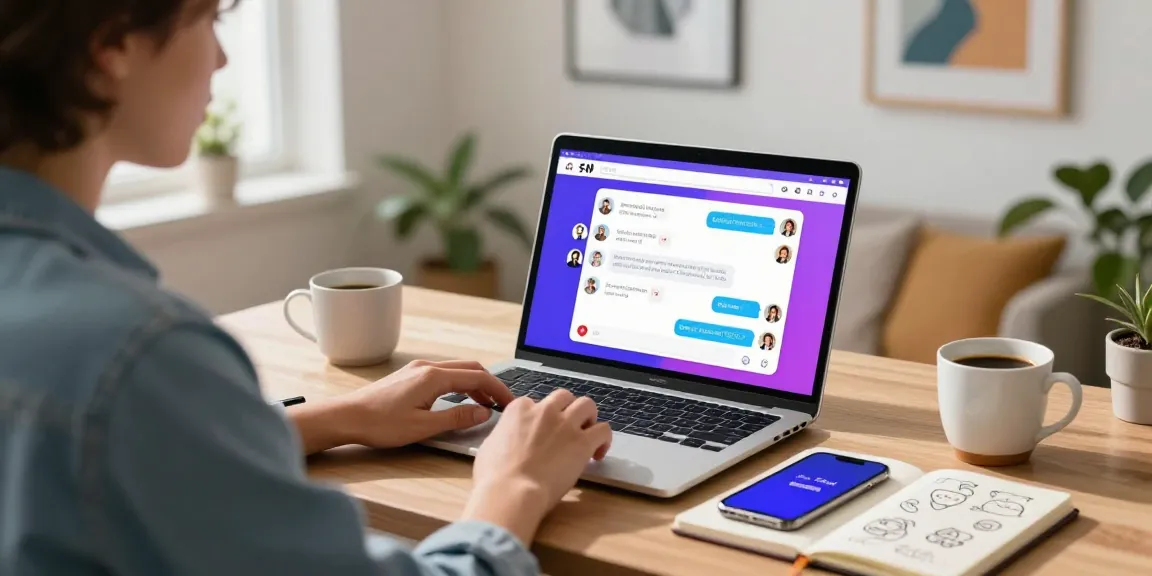 Engaging user exploring nsfw chat ai platform in cozy home office.