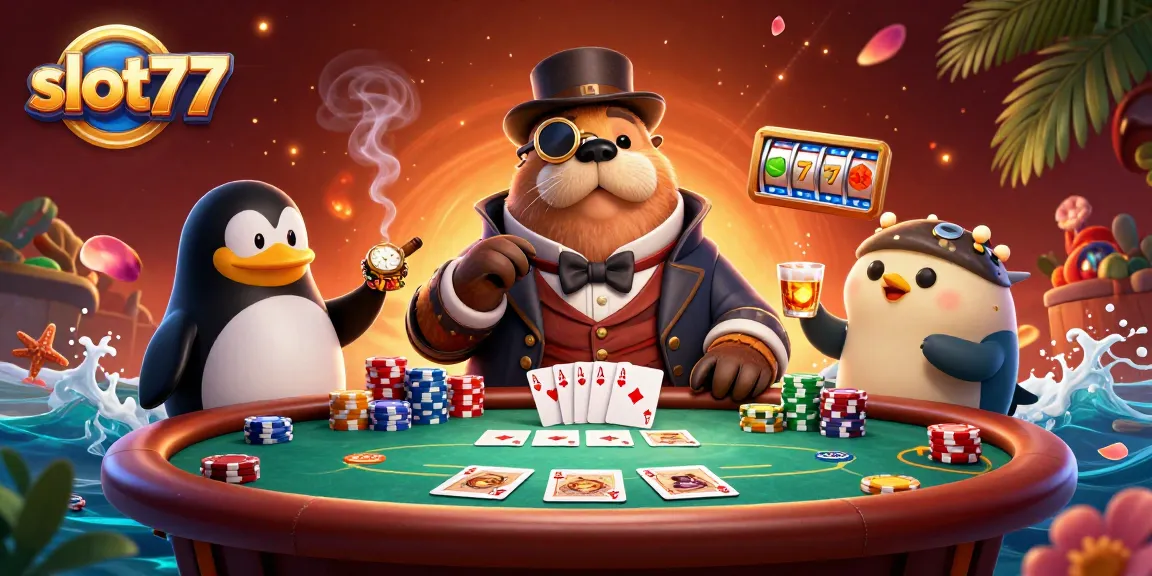 Experience thrilling slot77 action with our playful walrus, penguin dealer, and bluffing pufferfish!