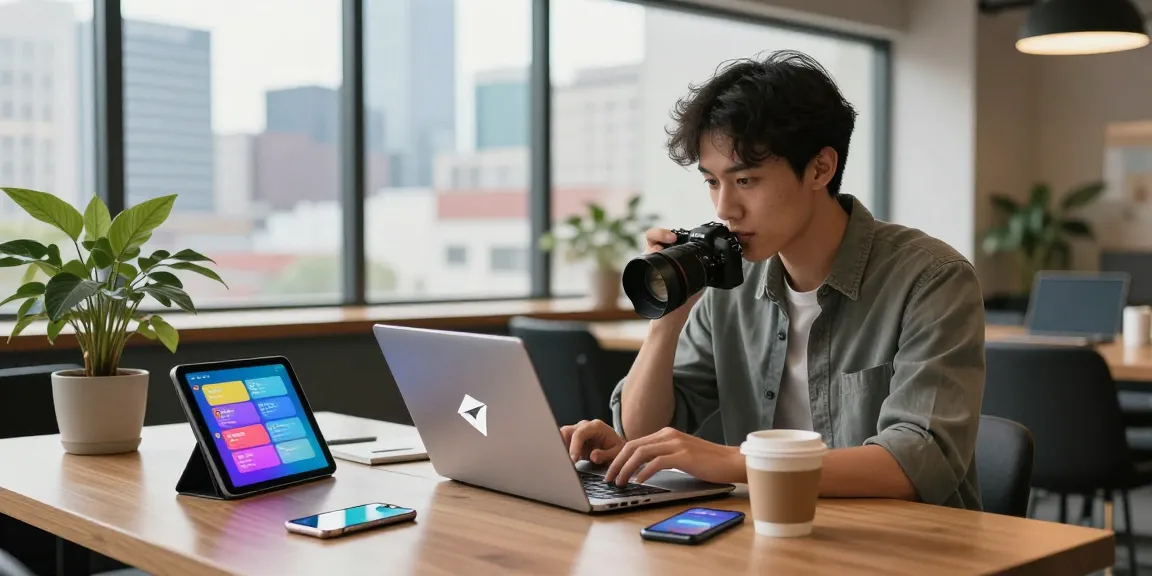 Engaged user interacting with 纸飞机中文版 (Telegram) in a modern workspace with tech gadgets.