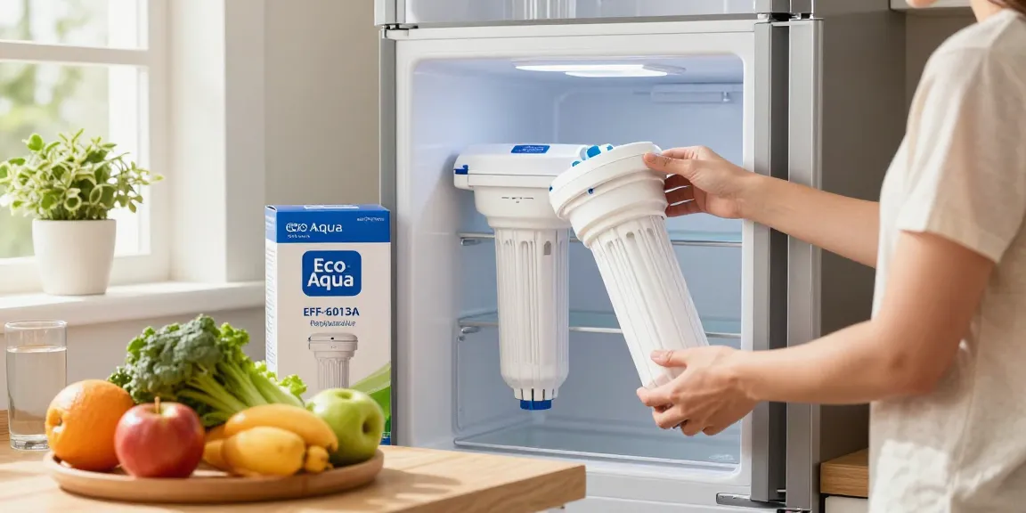 EcoAqua EFF-6013A Replacement Filter showcased in a bright kitchen, highlighting easy installation and healthy living.