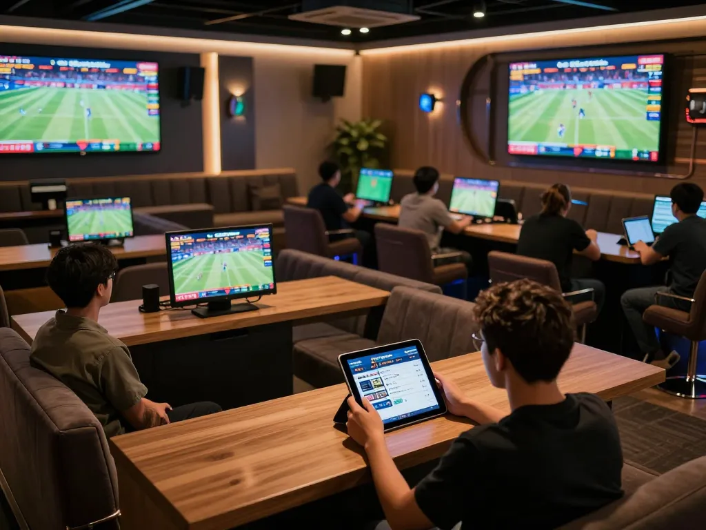 Engaged user exploring betting options on nhà cái 8xbet app while enjoying live sports events.