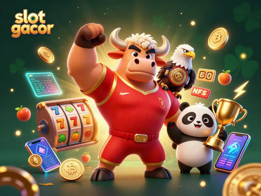 Slot gacor yang menggambarkan kemenangan dengan simbol buah dan jackpot yang semarak.