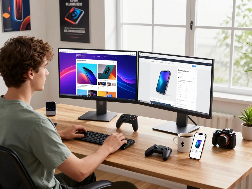 Best tech gadgets for men showcased in a lively workspace with gadgets and reviews.