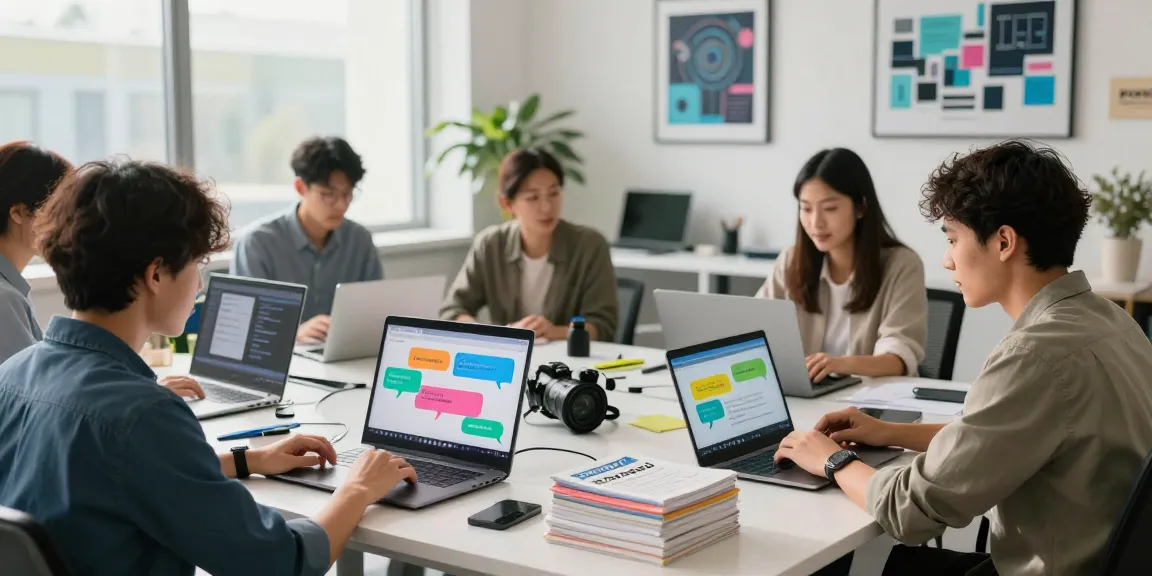 Collaborative digital workspace showcasing telegram中文 translation activities, with individuals engaged in bilingual communication.