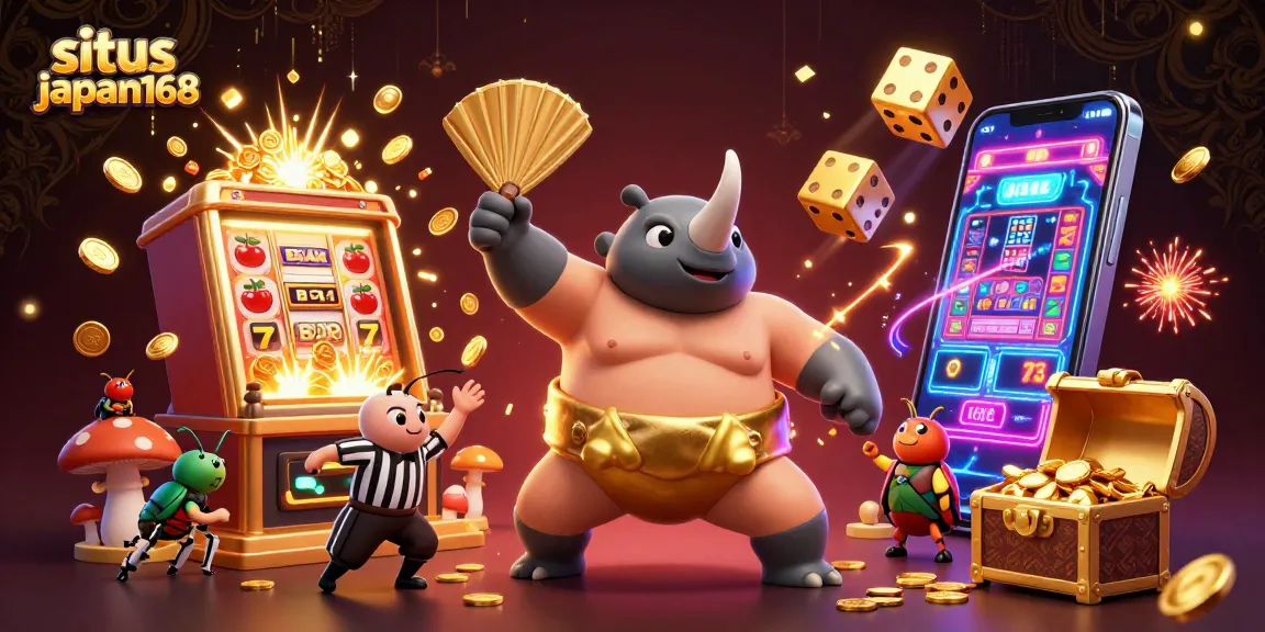 Experience the thrilling atmosphere of situs japan168 with a 3D beetle champion and vibrant casino elements.