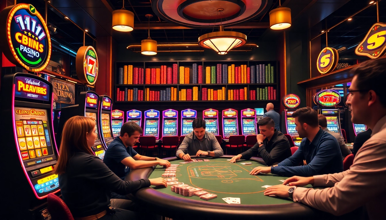 TOTO bermain di meja poker yang penuh semangat di kasino, dengan lampu hangat yang menyinari permainan.