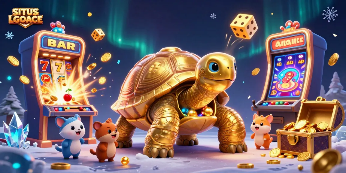 SITUS LGOACE showcases gamblers playing on a vibrant, dynamic 3D casino scene with golden coins and jackpot explosions.