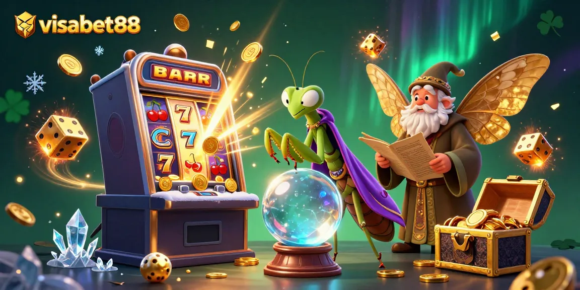 Experience thrilling gameplay at visabet88 with a magical fortune teller, jackpot slot machine, and vibrant casino ambiance.