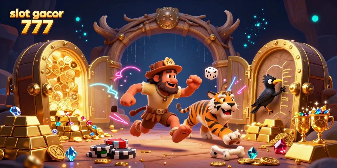 Experience thrilling gameplay with slot gacor 777 in a vibrant prehistoric casino filled with treasure elements.