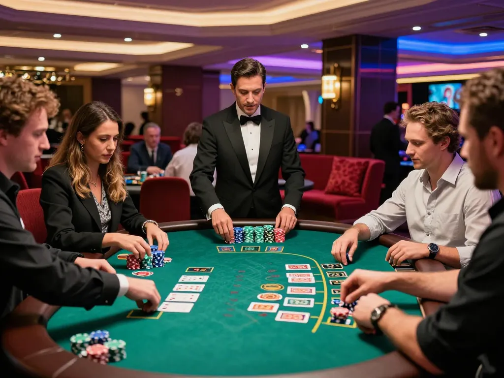 Experience the thrill of five88 while betting confidently at a blackjack table with players engaged.