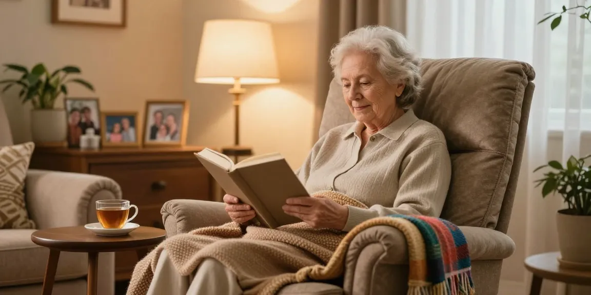 Comfortable high back senior chair for elderly relaxation in cozy living room.