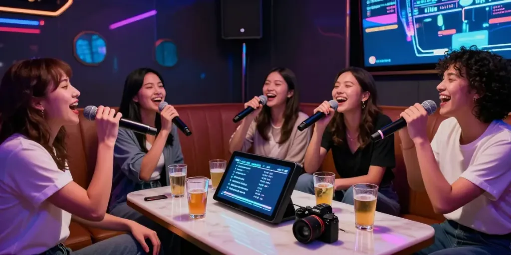달토에서 즐거운 노래방 파티를 하는 모습, 친구들과 함께한 즐거운 순간들
