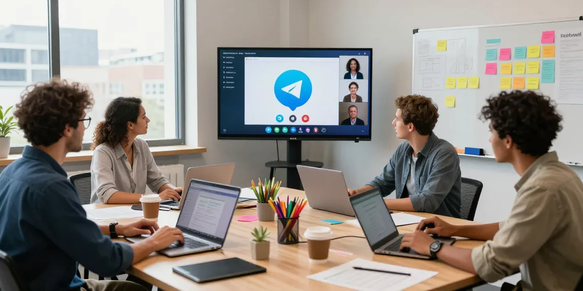 Virtual team collaboration using telegram中文 for seamless communication in a modern co-working space.