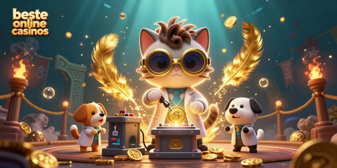 Enjoy exciting experiences at beste online casinos with a mad scientist and his loyal dog creating a gold-coin machine.