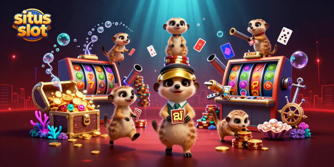 Experience exciting situs slot action with meerkats managing their vibrant casino operations underwater.