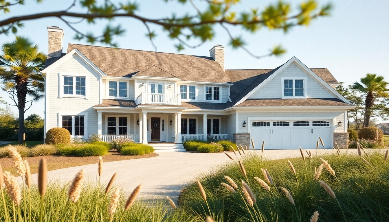 Captivating view of picturesque cape cod homes with attached garages in a coastal setting.