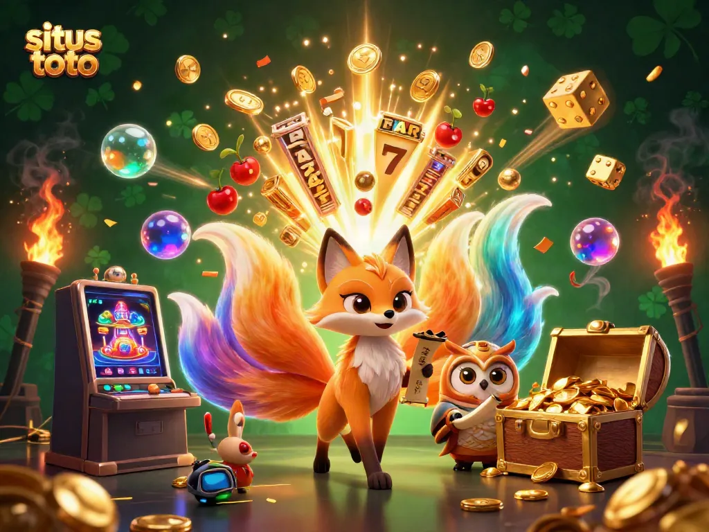 Experience the thrill of situs toto with dynamic casino elements and mystical characters in an exciting scene.
