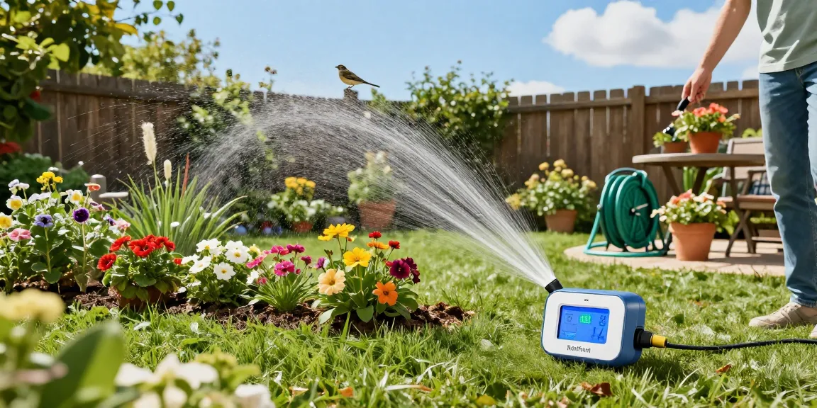 Efficiently using the rainpoint automatic watering system in a vibrant garden.