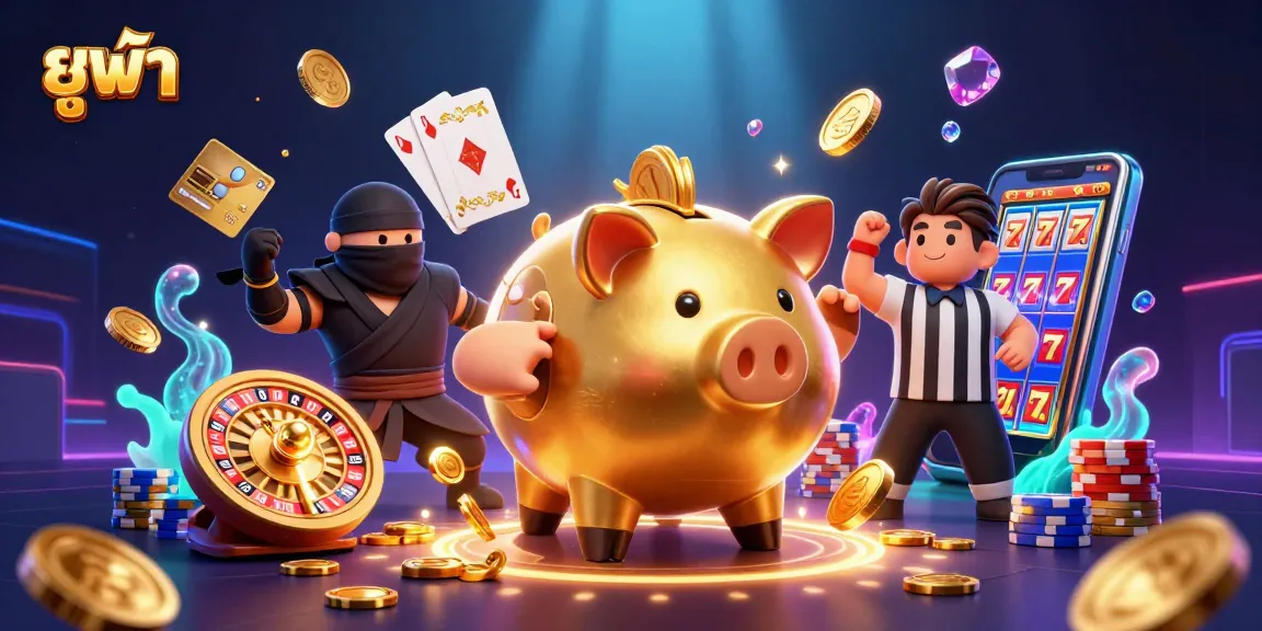 Engage with ยูฟ่า's thrilling gaming experience featuring energetic characters amidst dynamic casino elements.