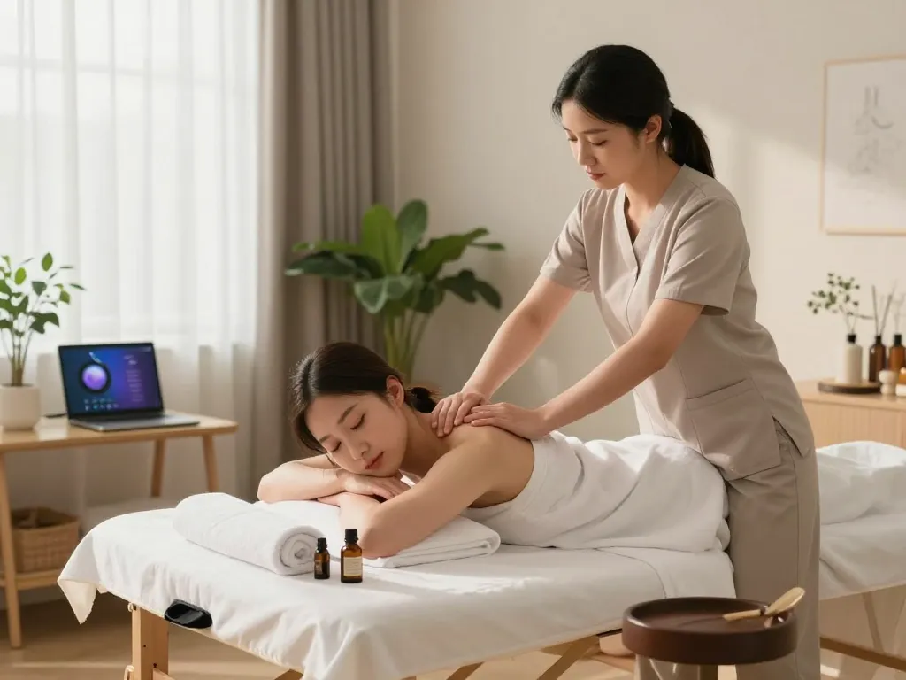 Relaxing .출장마사지 experience in a serene home setting with calming ambiance.