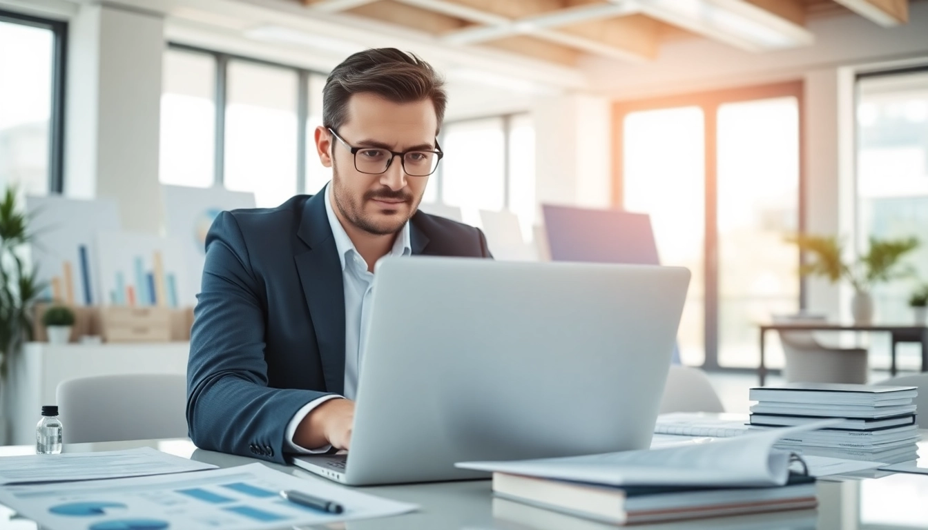 Business consultant engaging with registration and certification in Federal databases for federal contracts.