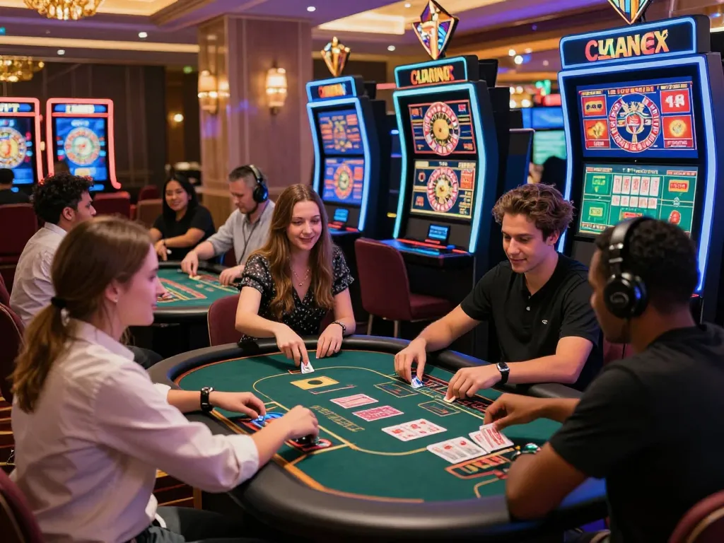 Players enjoy the excitement of MM88 online casino games in a vibrant atmosphere.