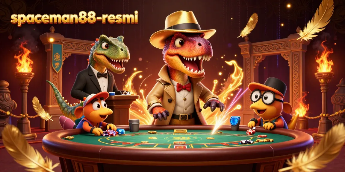 Experience the thrill of gameplay at spaceman88-resmi with a cartoon velociraptor card counter at a blackjack table.