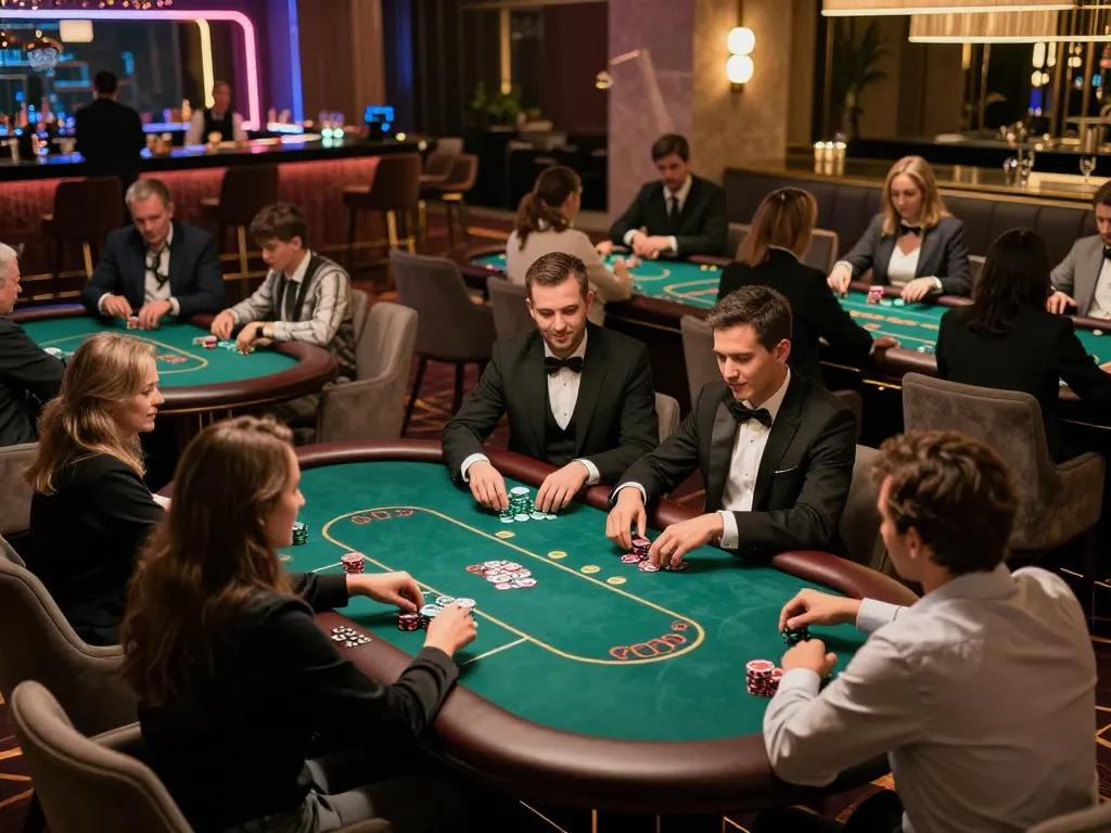 Link M88 mới nhất cho trò chơi poker trực tuyến tại một sòng bạc cao cấp, người chơi thể hiện sự hào hứng với chip và bài