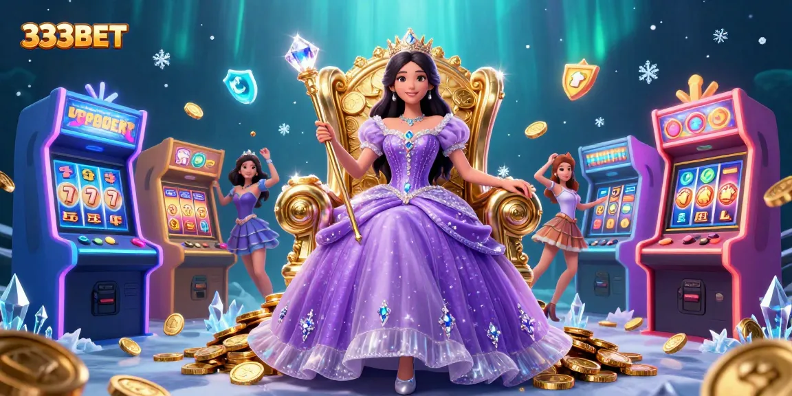 Engage with 333BET in a vibrant casino-themed digital illustration featuring slot machines and a royal character.