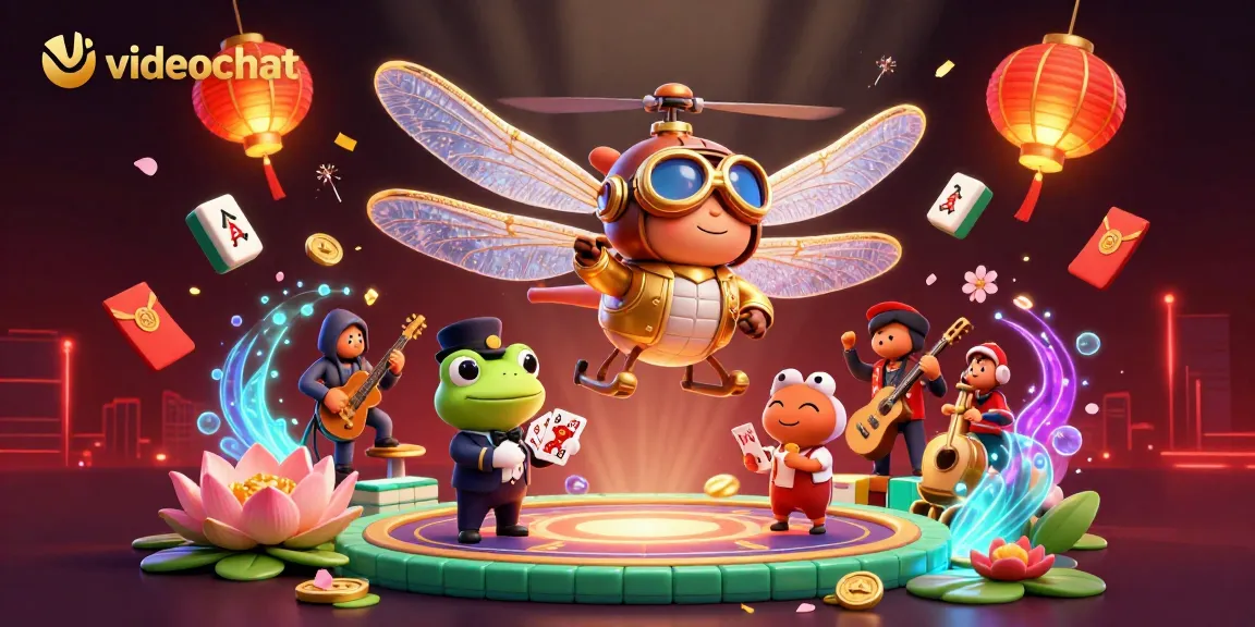 Engage in thrilling videochat fun with characters and dynamic casino elements in a lively illustration.