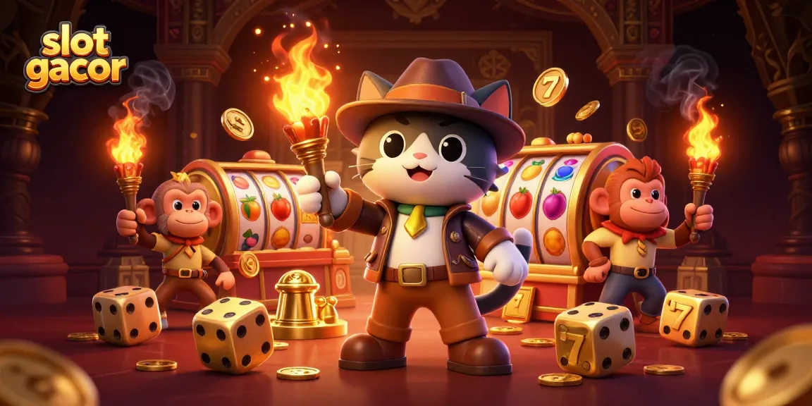 Spin and win with slot gacor as our adventure cat discovers golden treasures in a vibrant temple.