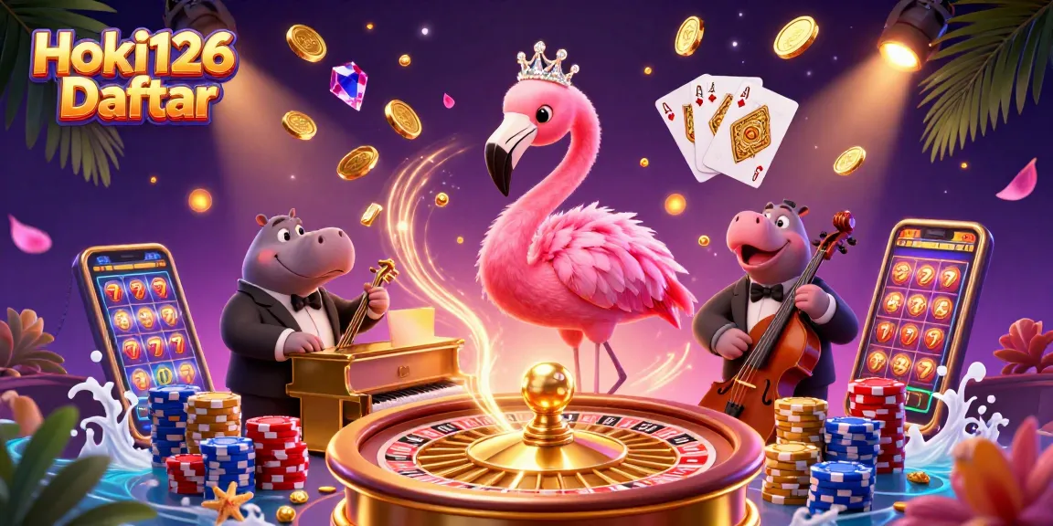 Engage with Hoki126 Daftar in a vibrant casino scene showcasing characters and dynamic gaming elements.