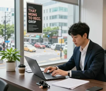 상봉동 한국관 office workspace with an individual engaging in professional tasks