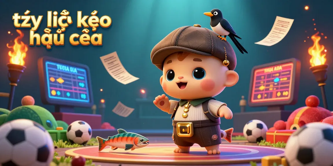 Betting scene showcasing tỷ lệ kèo nhà cái with playful characters and dynamic sports elements.